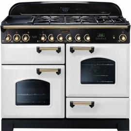 Rangemaster Classic Deluxe Dual Fuel White And Brass CDL110DFFWH/B