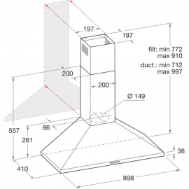 Hotpoint PHPN95FLMX1 90cm Pyramid Chimney Cooker Hood in Stainless Steel