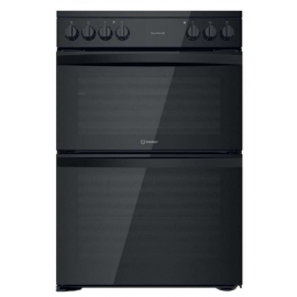 Indesit ID67V9KMB/UK, 60cm Electric Double Cooker; Steam And Clean; Antistick Tray; Click And Clean; Knobs; Ceramic Hob