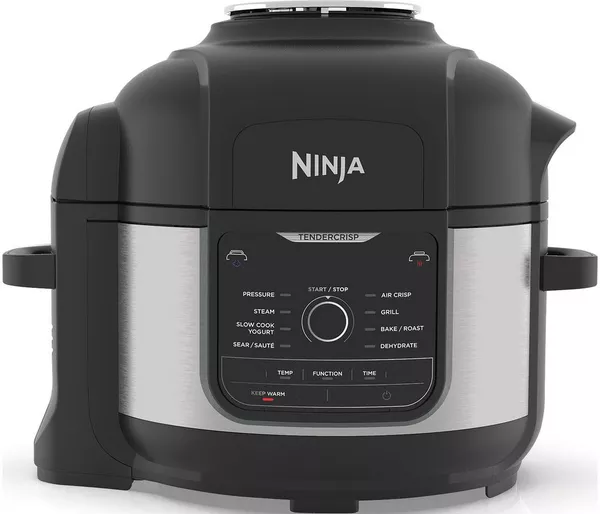 Ninja Foodi 9 in 1 Multi Cooker 6L with 9 Cooking Functions Pressure Cook Air Fry Slow Cook Grill and more Brushed Steel Black OP350UK